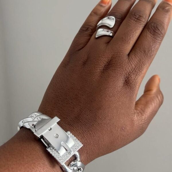 Silver Strap Bangle and  Ring - Image 3